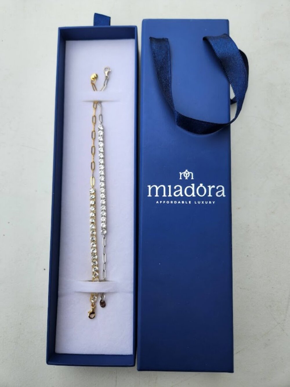NEW Miadora 12ct TGW Tennis Bracelet White Sapphire 2 Piece Set Two Tone White